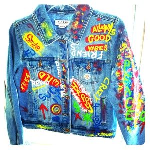 Handmade graffiti Jeans jacket! New!